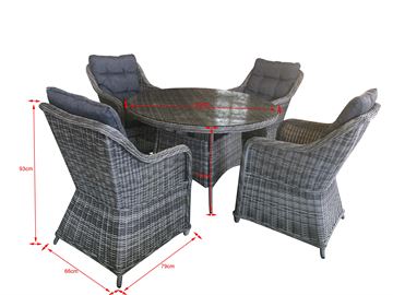 Havemøbelsæt  model Sevilla. 4 stole + ø120cm bord i mixed sort rundt polyrattan.